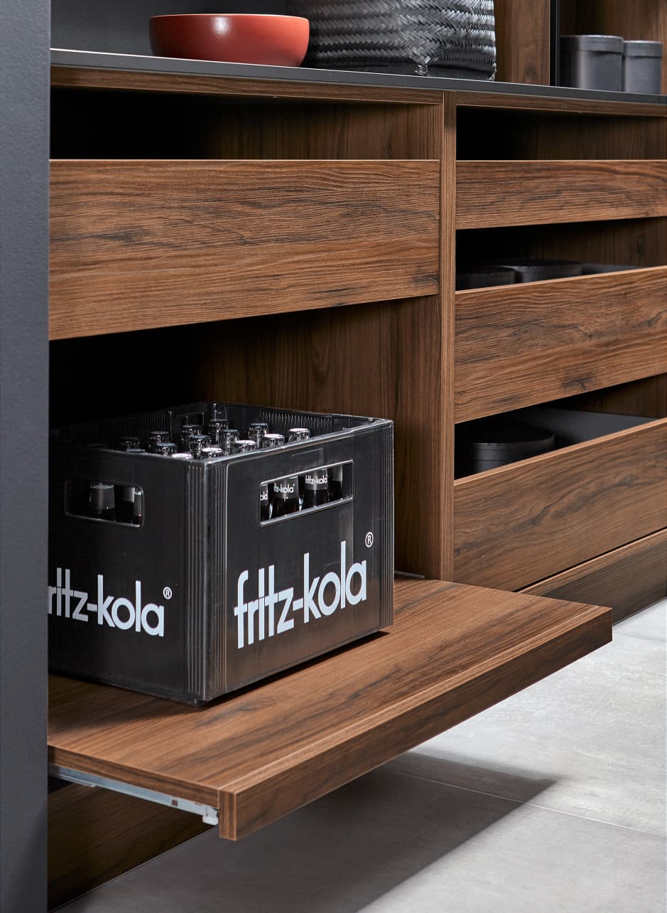 drawer with wood style and white color with a lot of space to put your bevarages and your kitchen stuffs in it